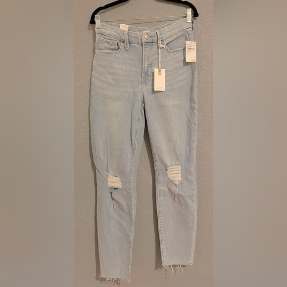NWT Good American Good Legs Crop Skinny Distressed Raw Hem Light Blue Size 6 - Picture 14 of 14